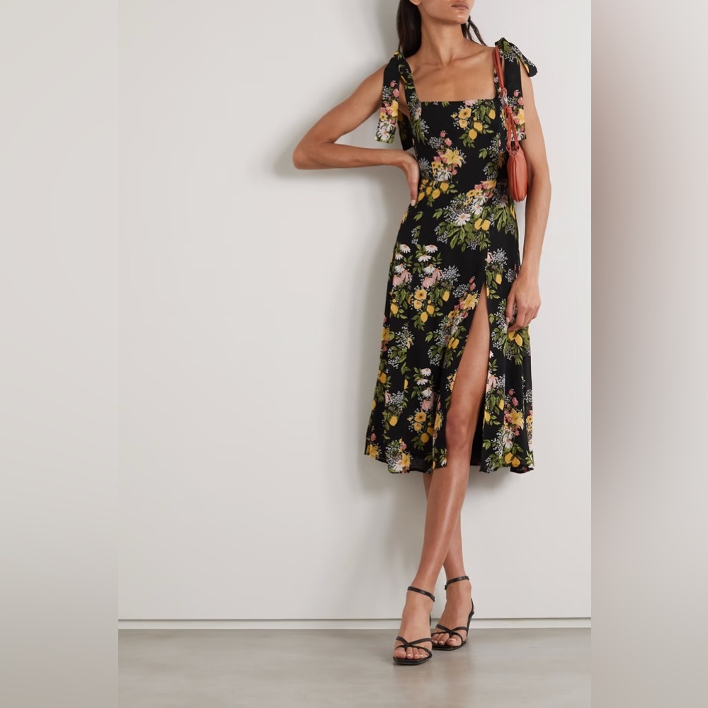Reformation Black and Multicolor Floral Midi Dress